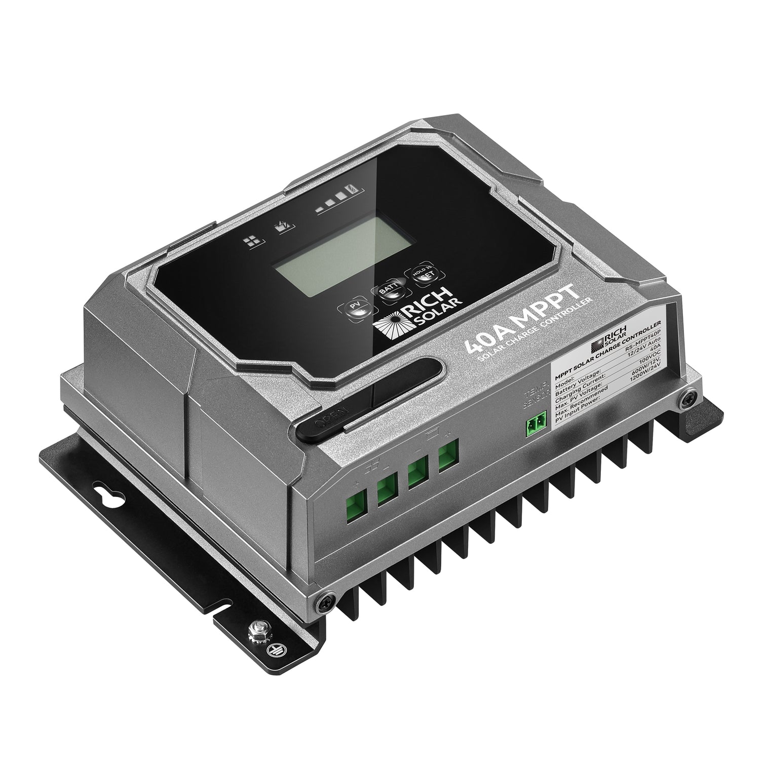BRAVO 40 controller shown at an angle showing the black and grey housing