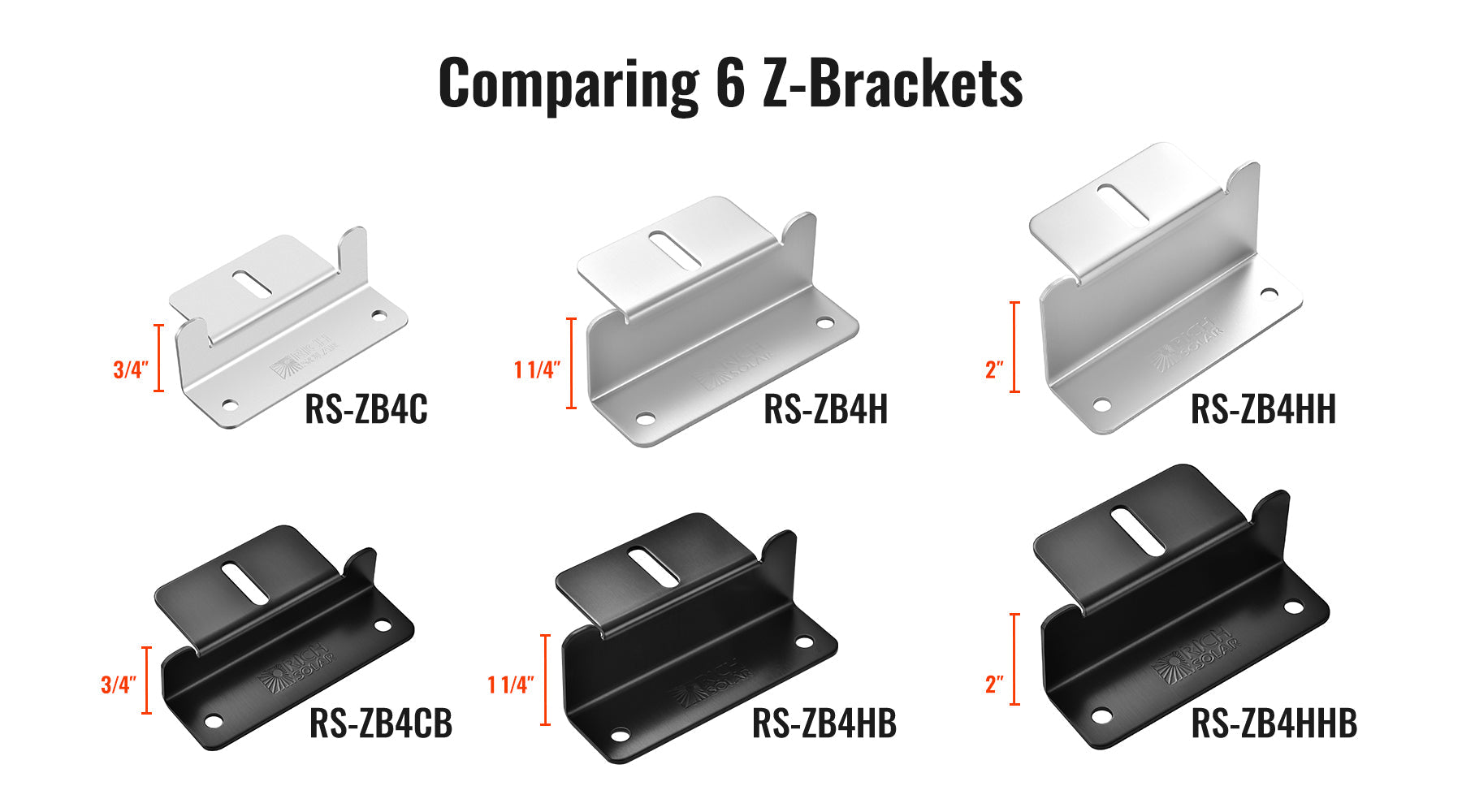 Comparison of the three Z-bracket standoff heights in silver and black