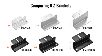 Comparison of the three Z-bracket standoff heights in silver and black