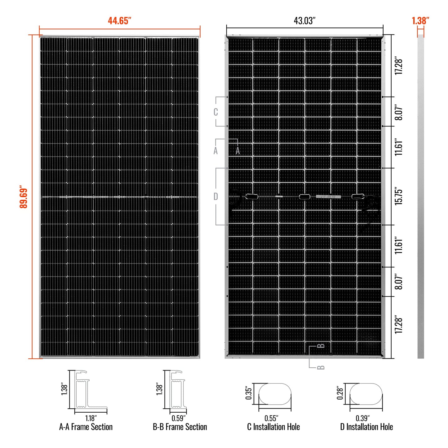 Dimensional drawing of the MEGA 550 panel