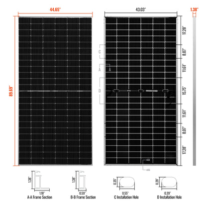 Dimensional drawing of the MEGA 550 panel