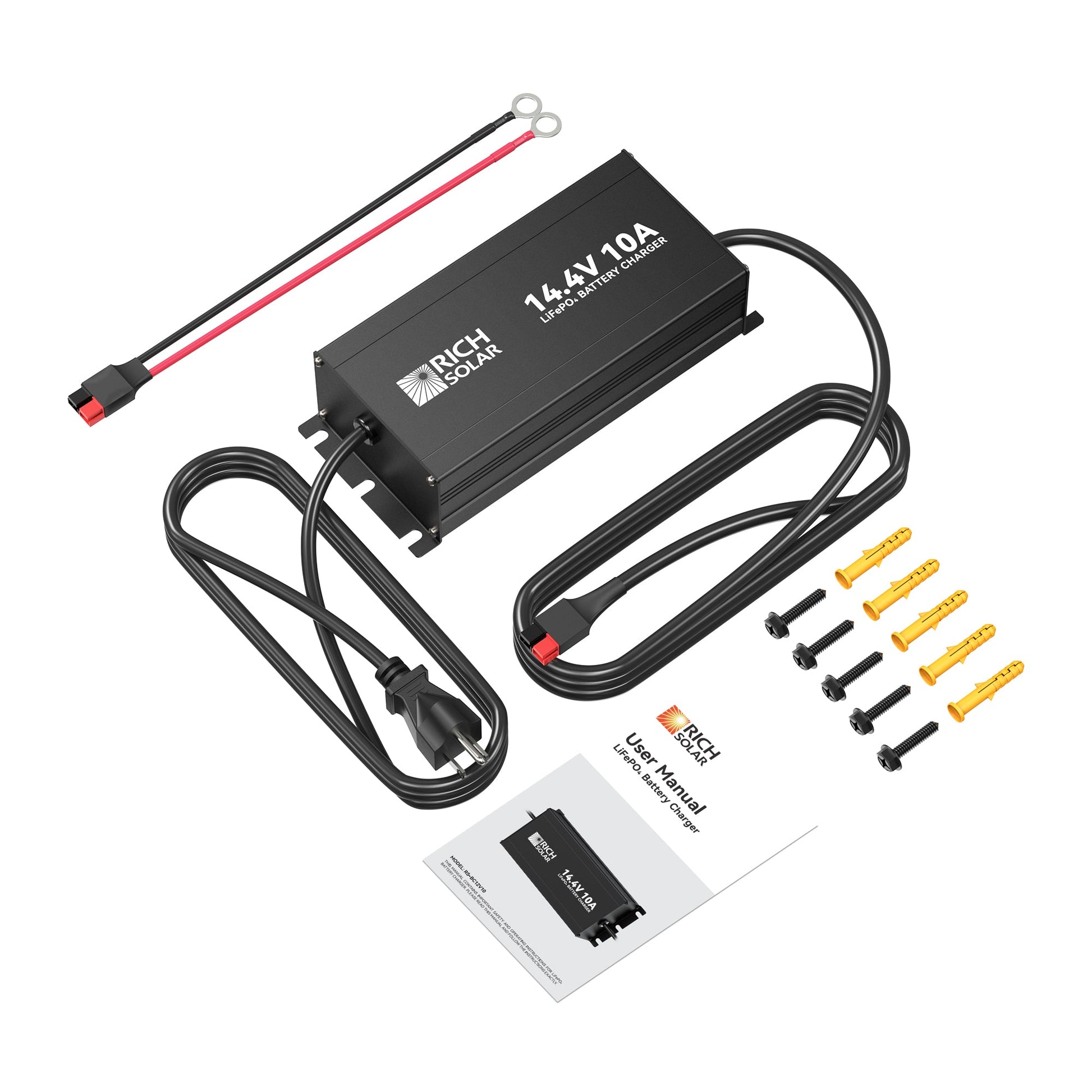 Dimensions and scale reference for the 12V 10A lithium charger