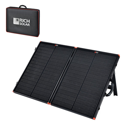 MEGA 100 portable briefcase solar panel, front view unfolded