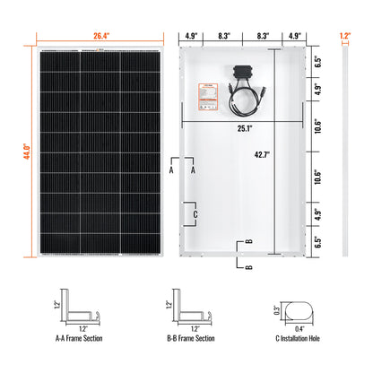 MEGA 150 150 Watt Solar Panel angled view