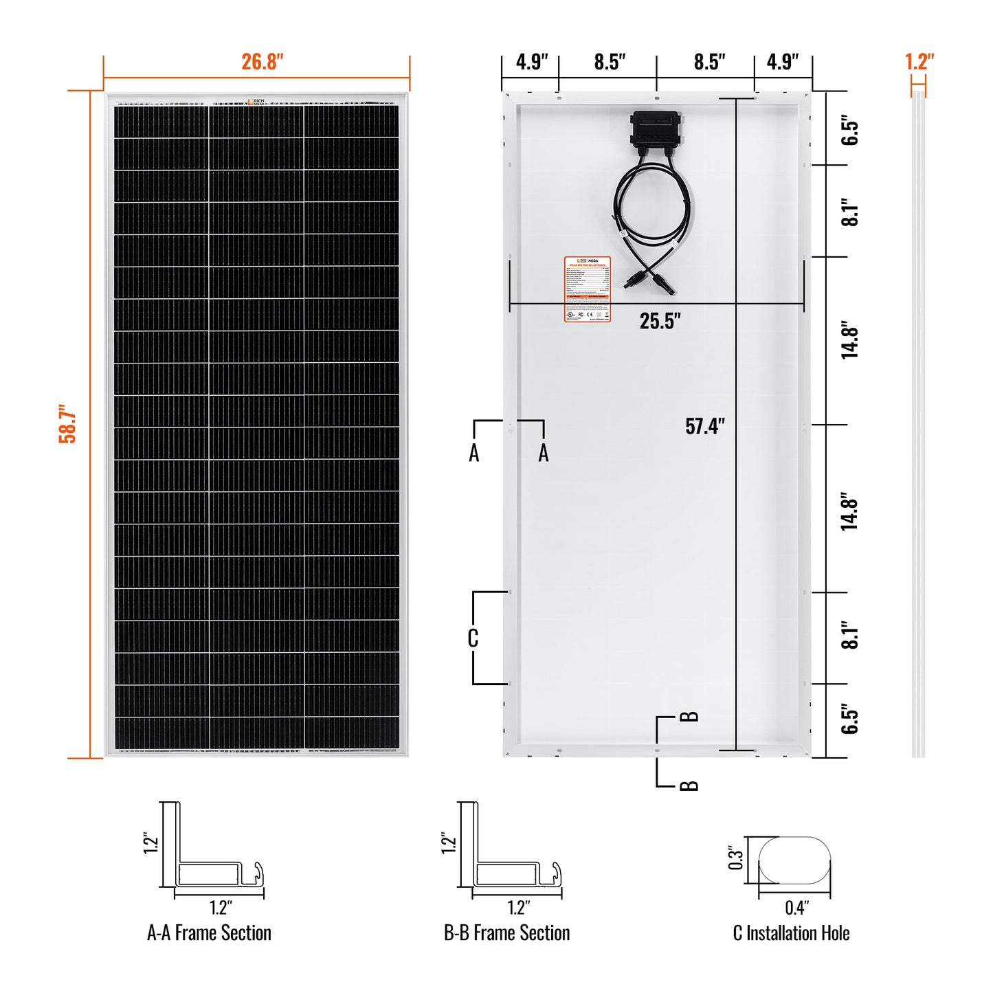 200 watt 24V panel shown at an angle