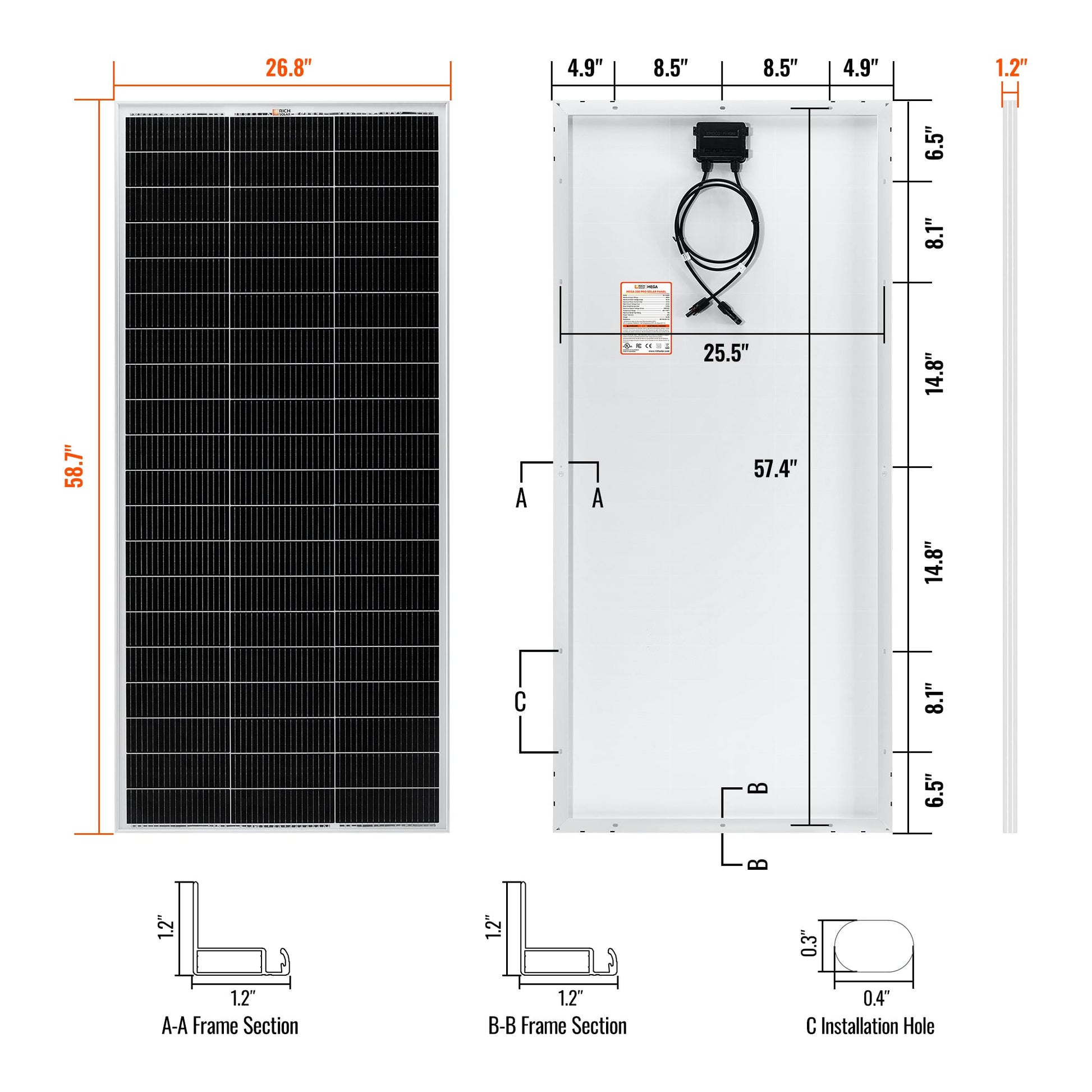 200 watt 24V panel shown at an angle