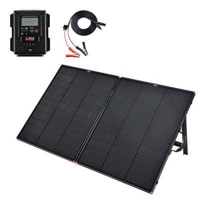 MEGA 200 portable briefcase solar charging kit, front view unfolded