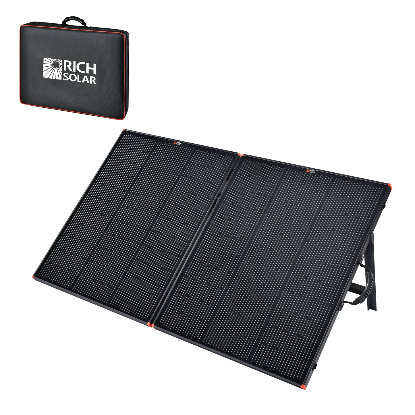 MEGA 200 portable briefcase solar panel, front view unfolded