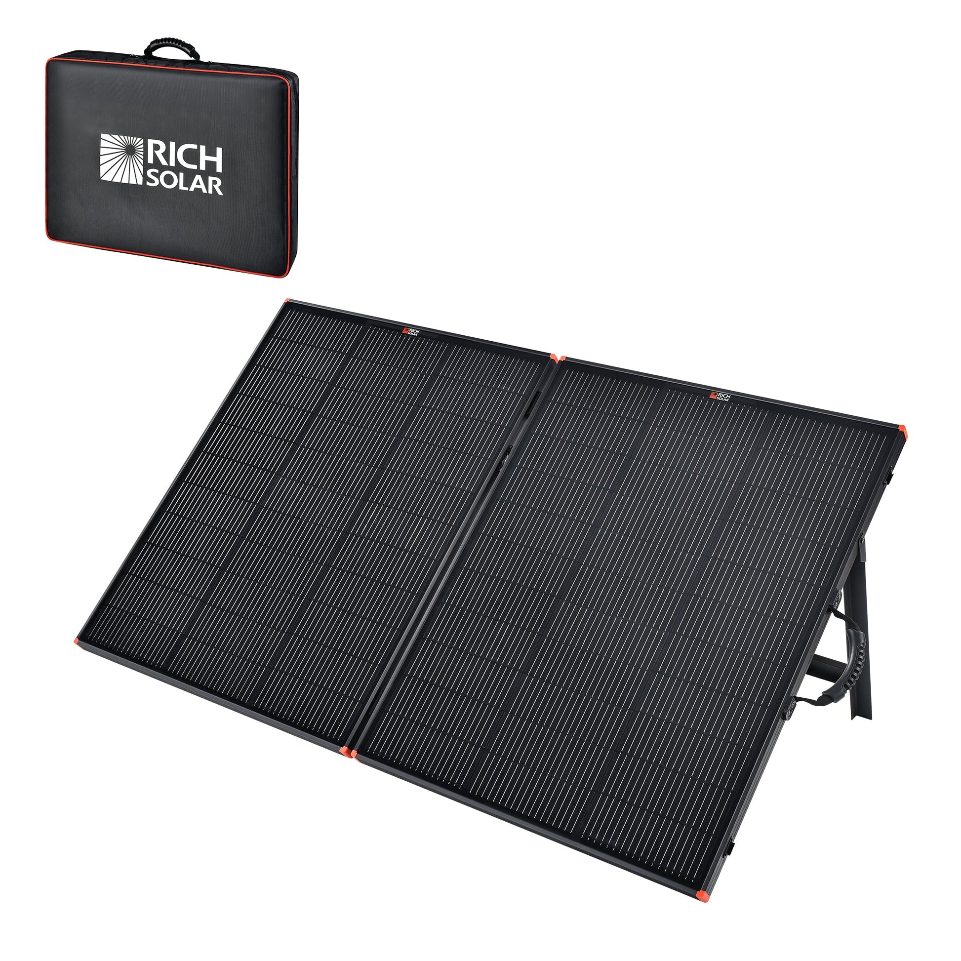 MEGA 200 portable briefcase solar panel, front view unfolded