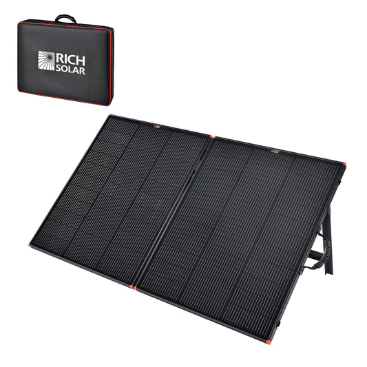MEGA 200 portable briefcase solar panel, front view unfolded