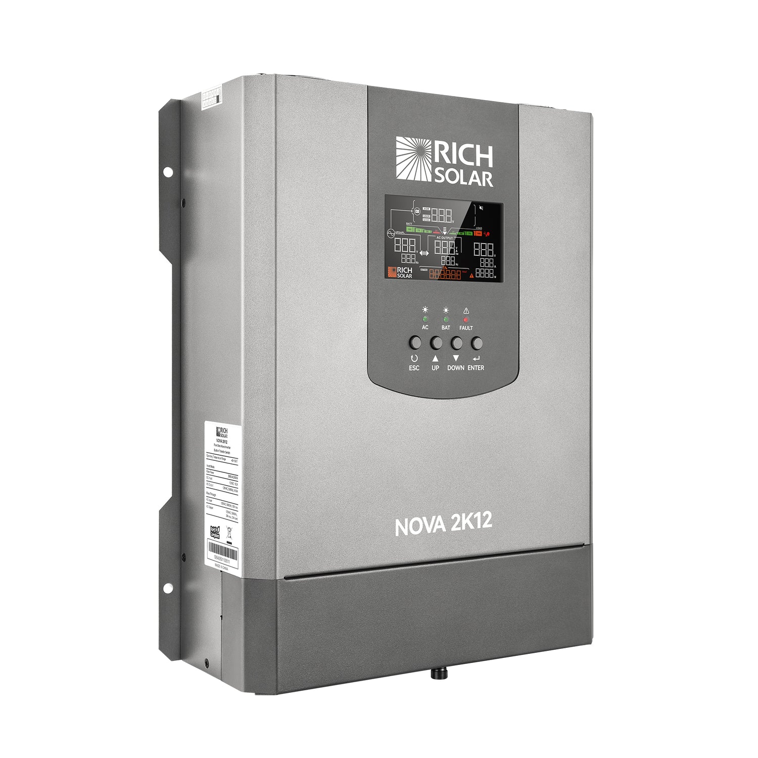 NOVA 2K12 inverter LCD display showing voltage and load