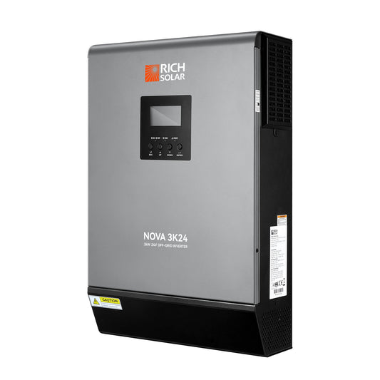 NOVA MAX 3K 3000W 24V off-grid hybrid inverter, front view with LCD display