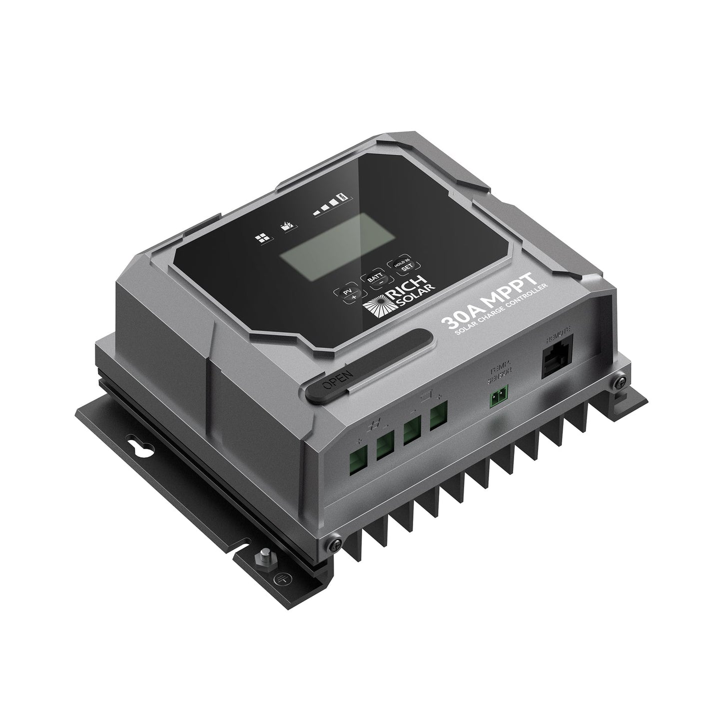 BRAVO 30 controller shown at an angle showing the heatsink casing