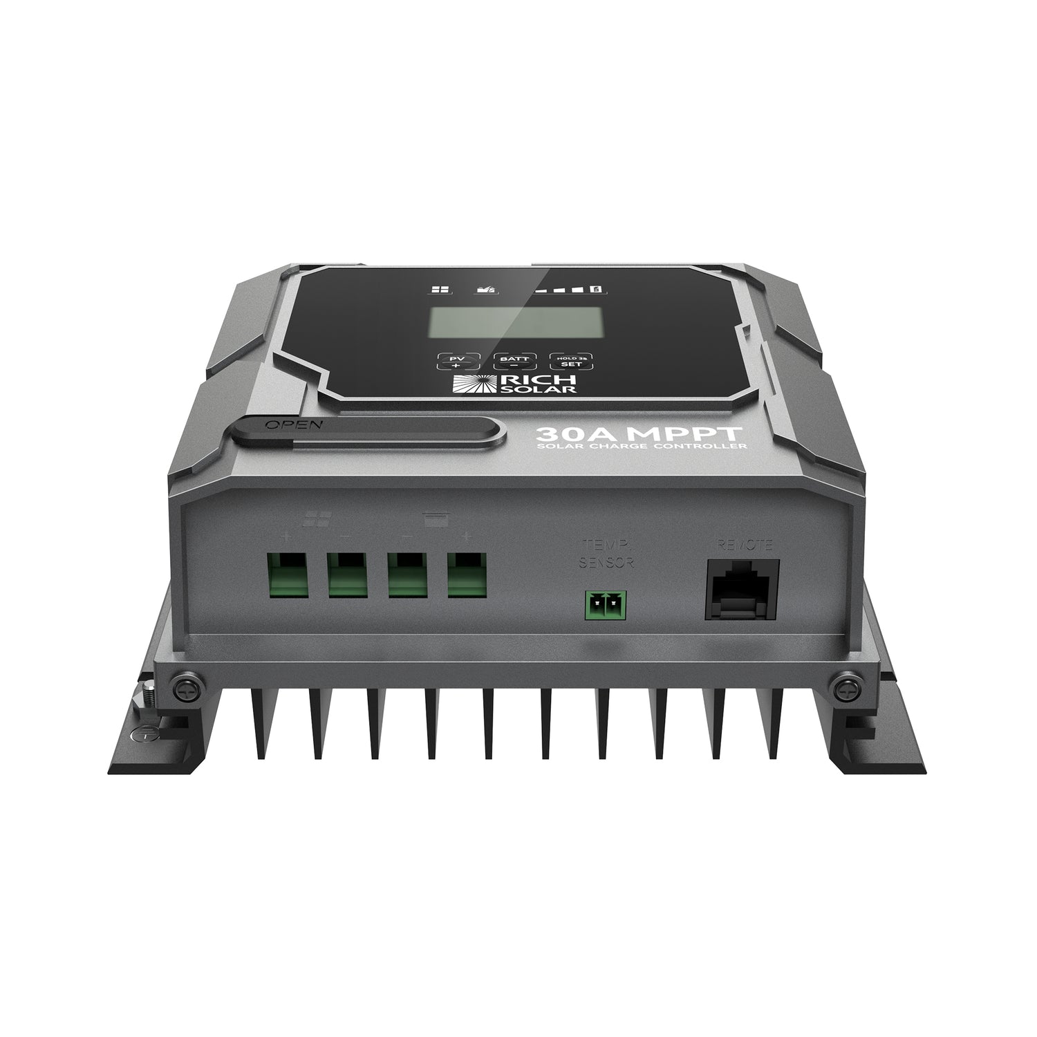 BRAVO 30 LCD screen showing solar input and battery status
