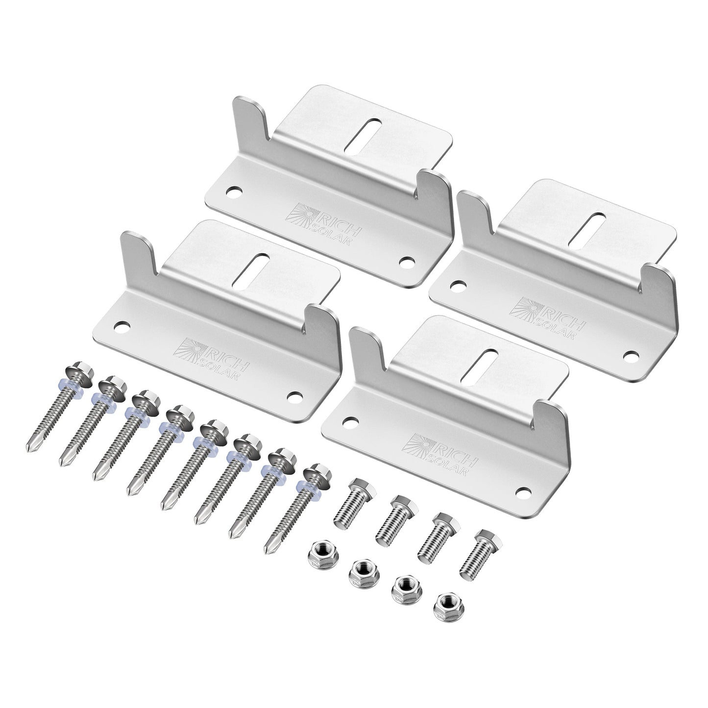 Set of four silver anodized aluminum Z-brackets for mounting a solar panel