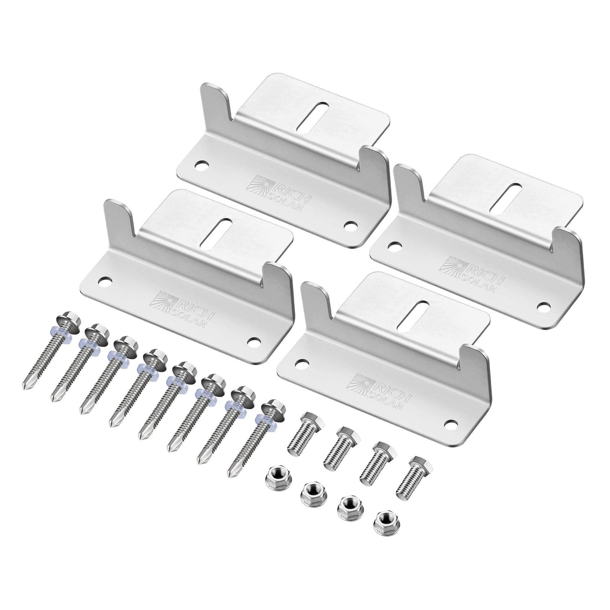 Set of four silver anodized aluminum Z-brackets for mounting a solar panel