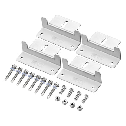 Set of four silver anodized aluminum Z-brackets for mounting a solar panel