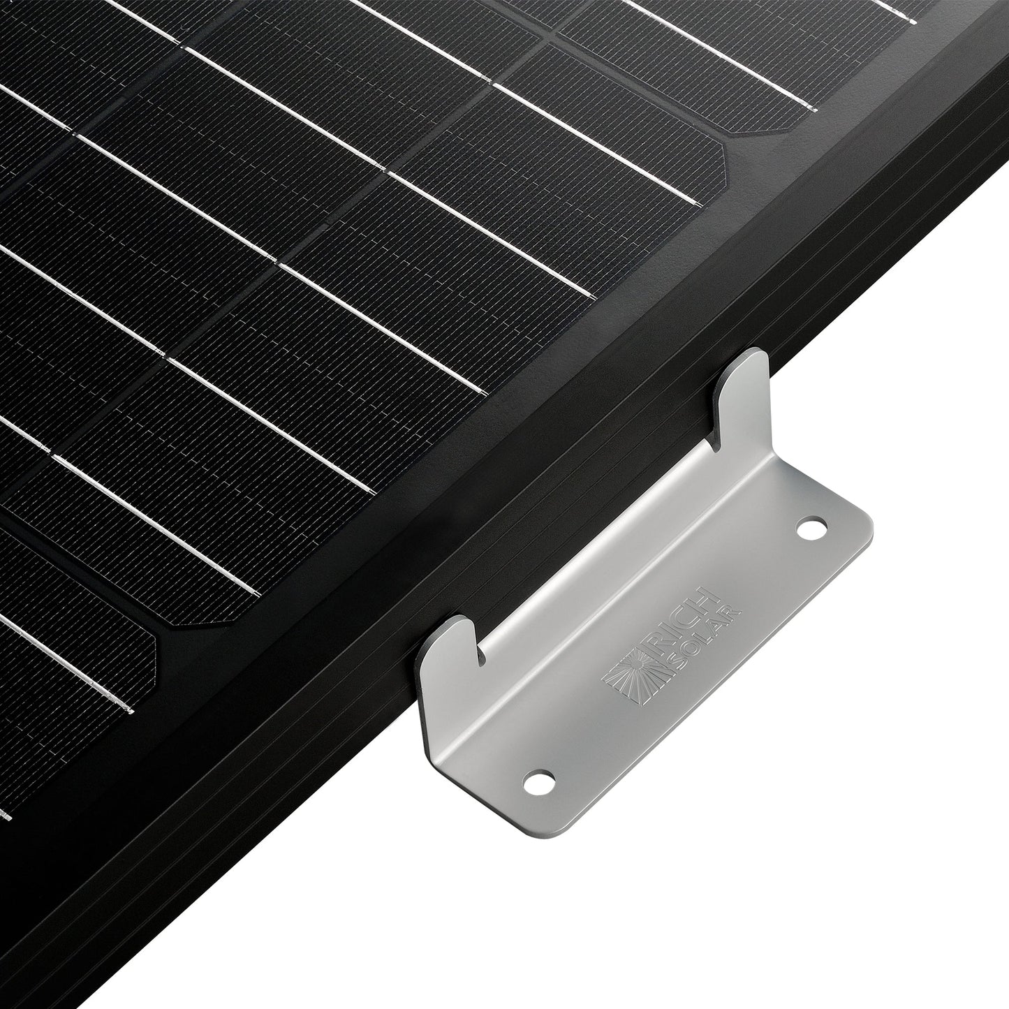 Z-bracket bolted to the frame of a rigid solar panel
