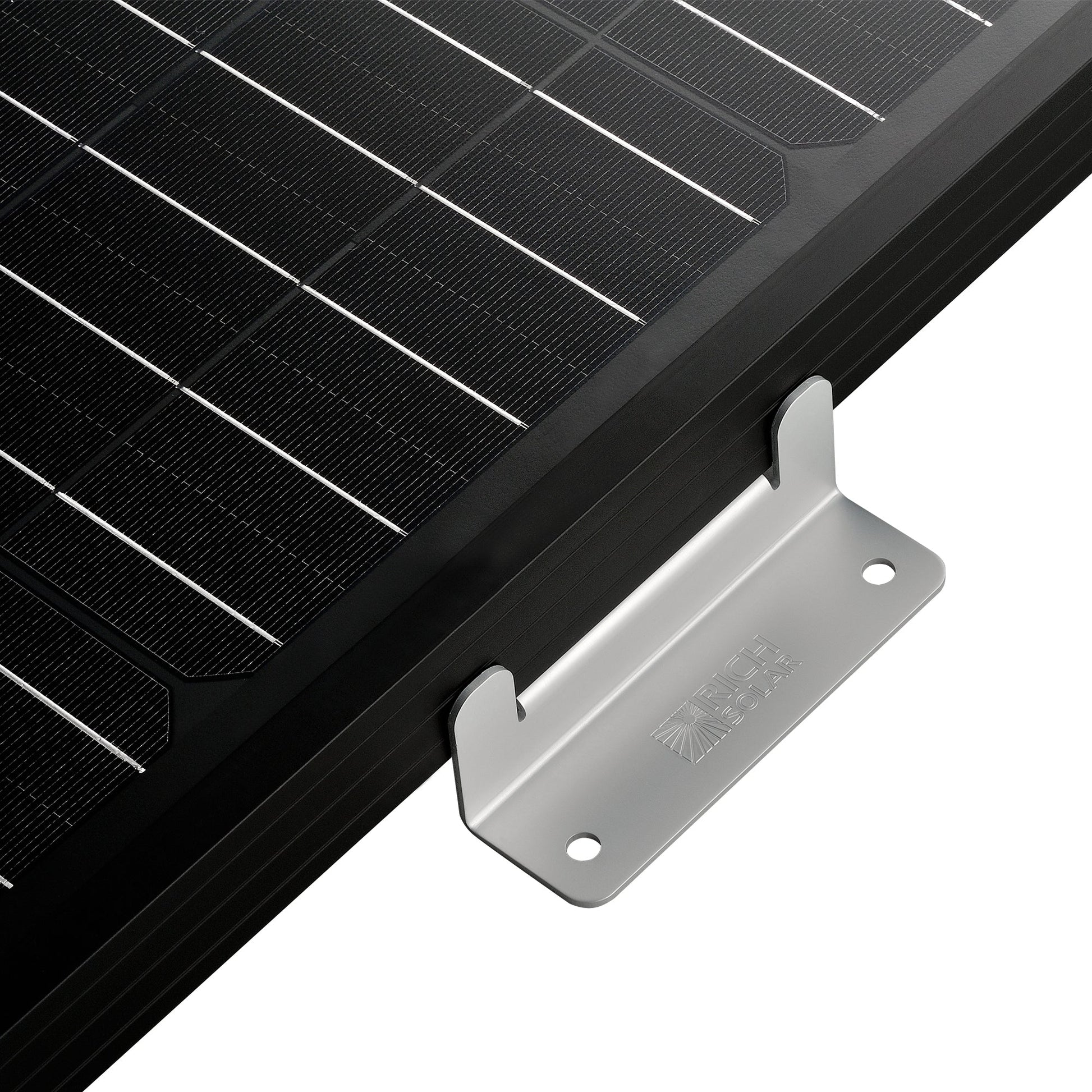 Z-bracket bolted to the frame of a rigid solar panel