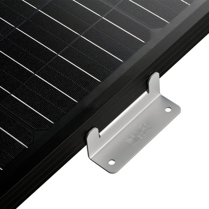Z-bracket bolted to the frame of a rigid solar panel