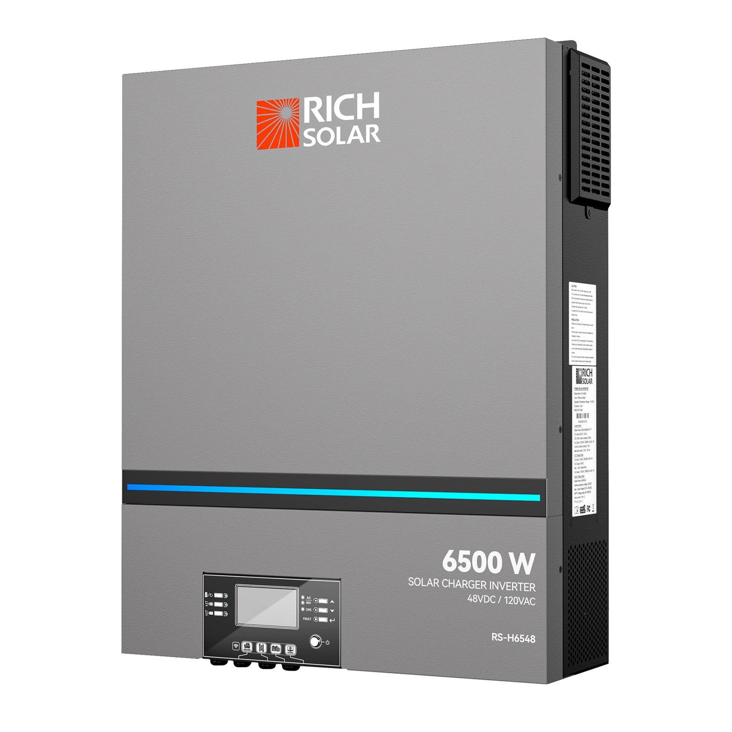 NOVA 6K 6500W 48V off-grid hybrid inverter, front view with LCD control module