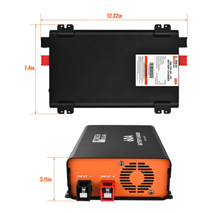 RS-DC60 charger shown with its specification label