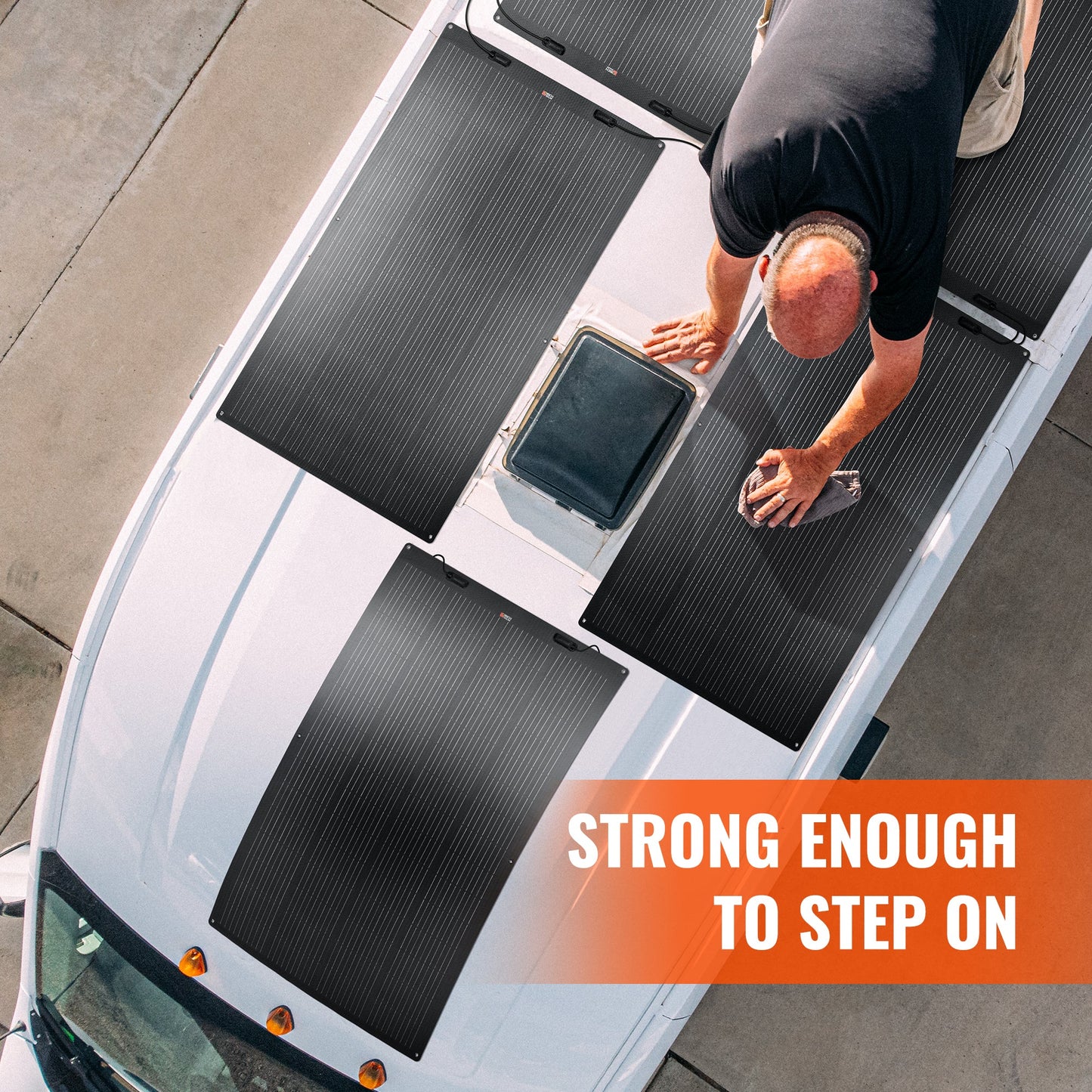 MEGA 200 FLEX PRO panel shown mounted on a curved vehicle roof