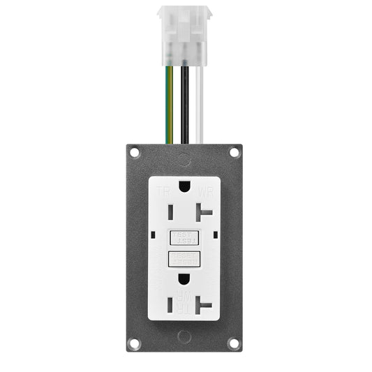 Rich Solar slim 20 amp GFCI outlet, front view with test and reset buttons