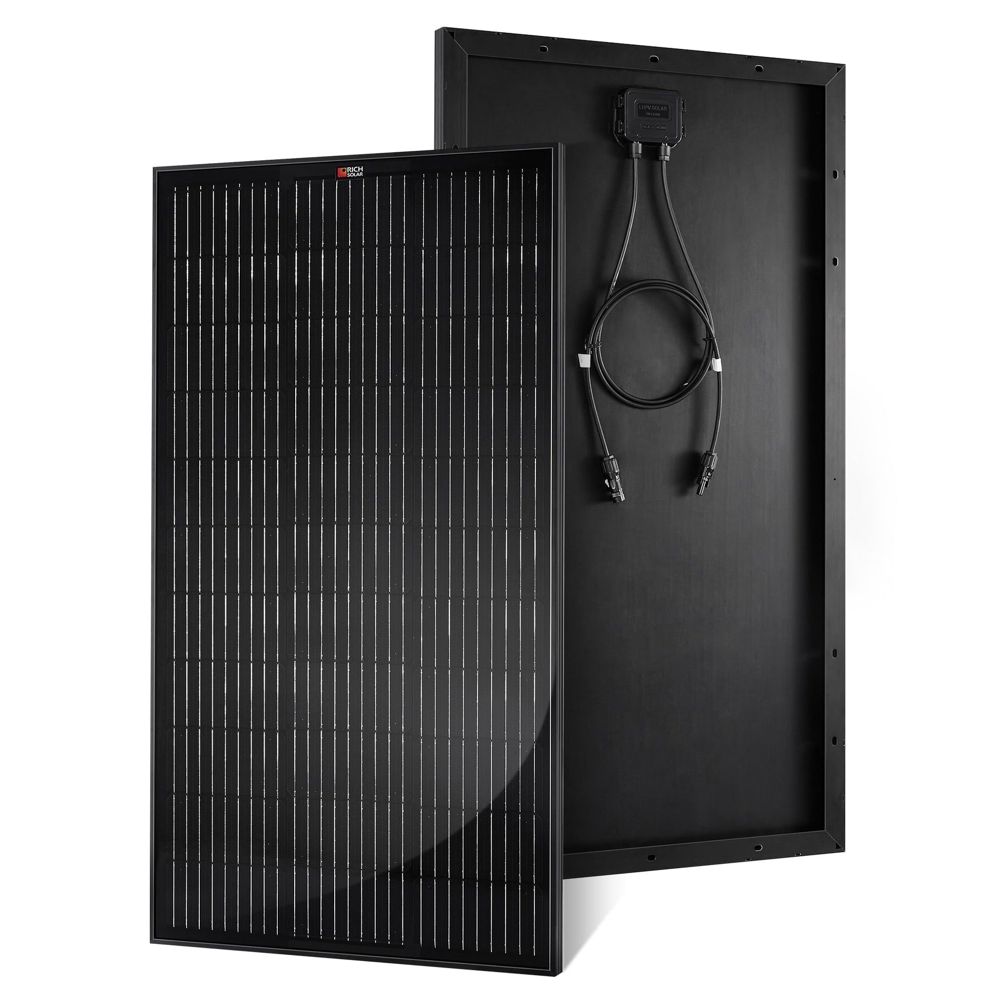 MEGA 100 ONYX 100 watt solar panel, front view with black frame and black backsheet
