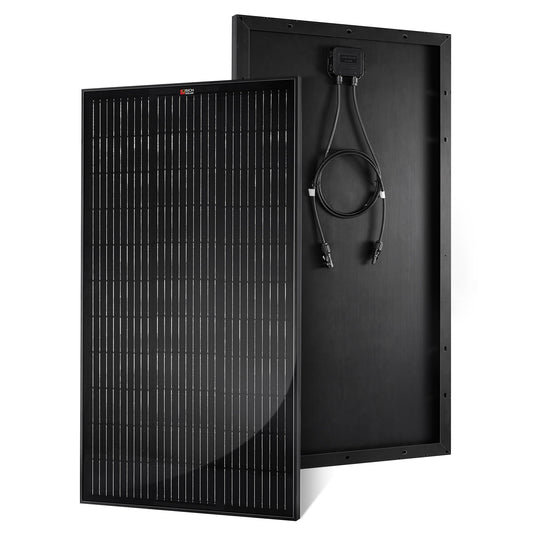 MEGA 100 ONYX 100 watt solar panel, front view with black frame and black backsheet