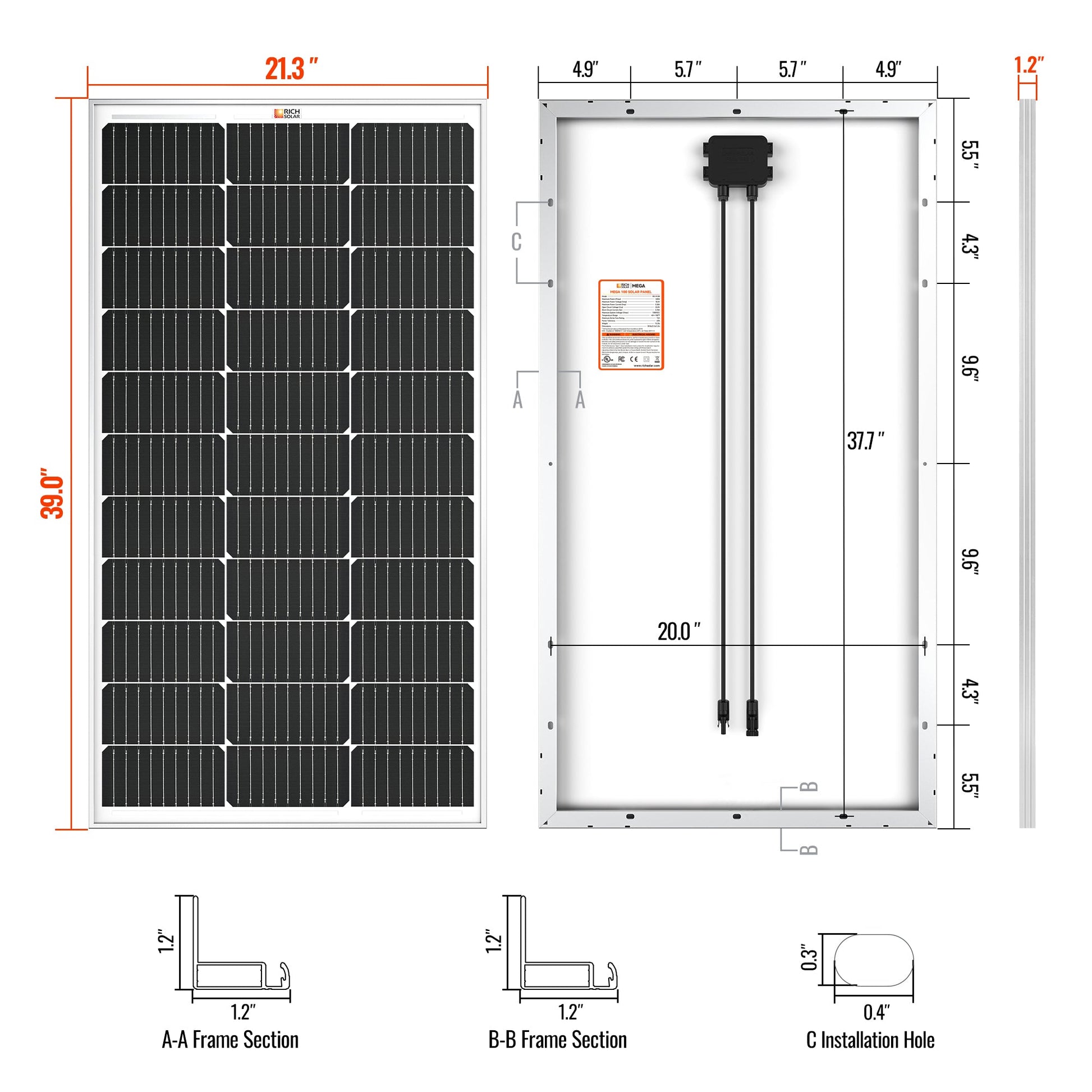 MEGA 100 100 Watt Solar Panel angled view