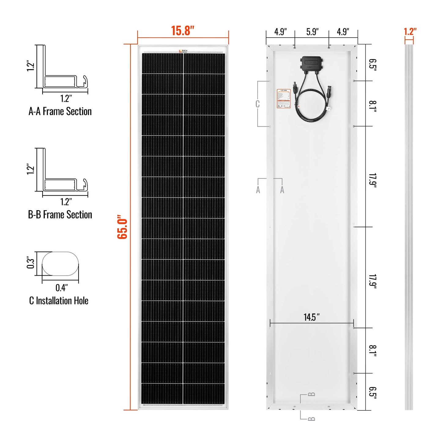 MEGA 130 SLIM Solar Panel angled view