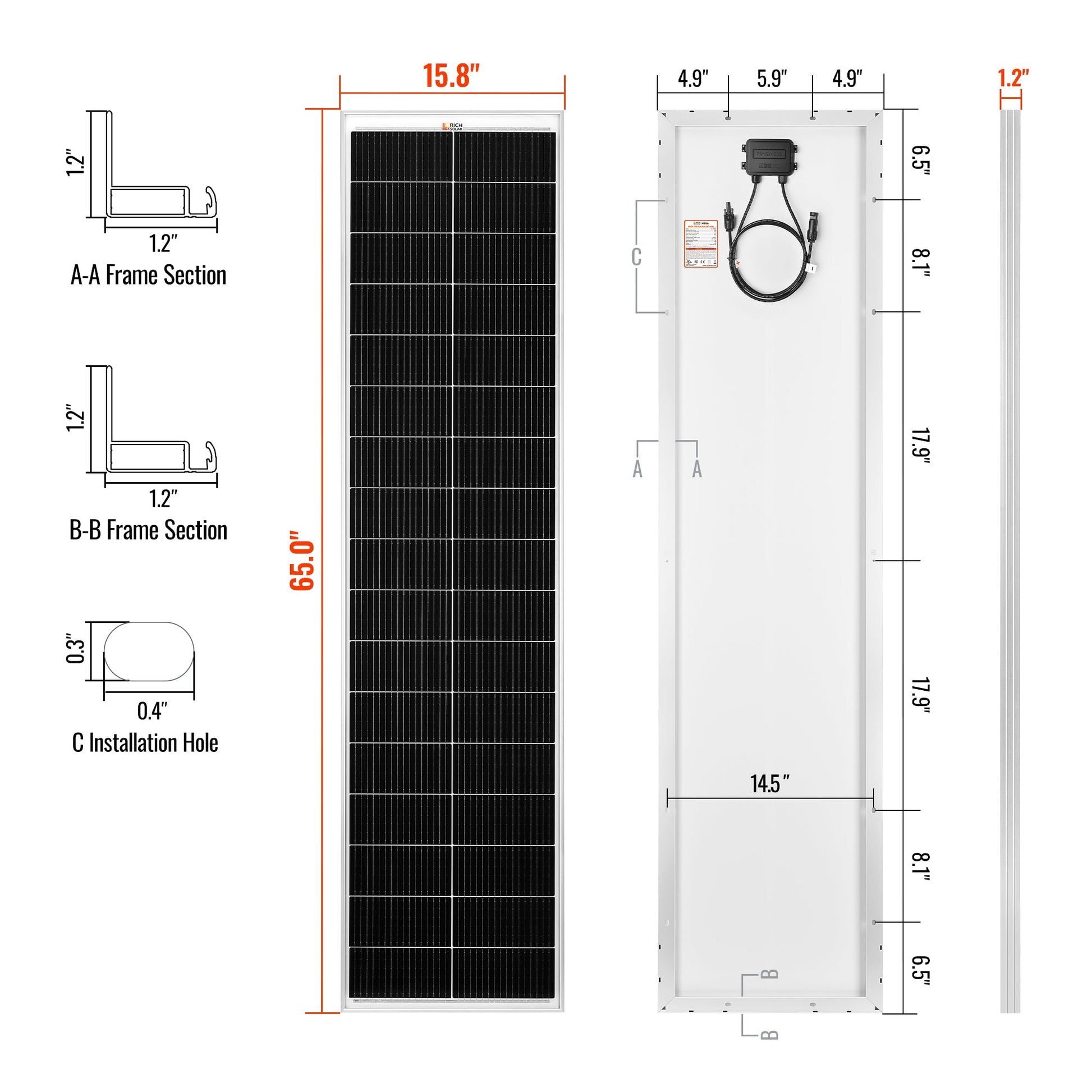 MEGA 130 SLIM Solar Panel angled view