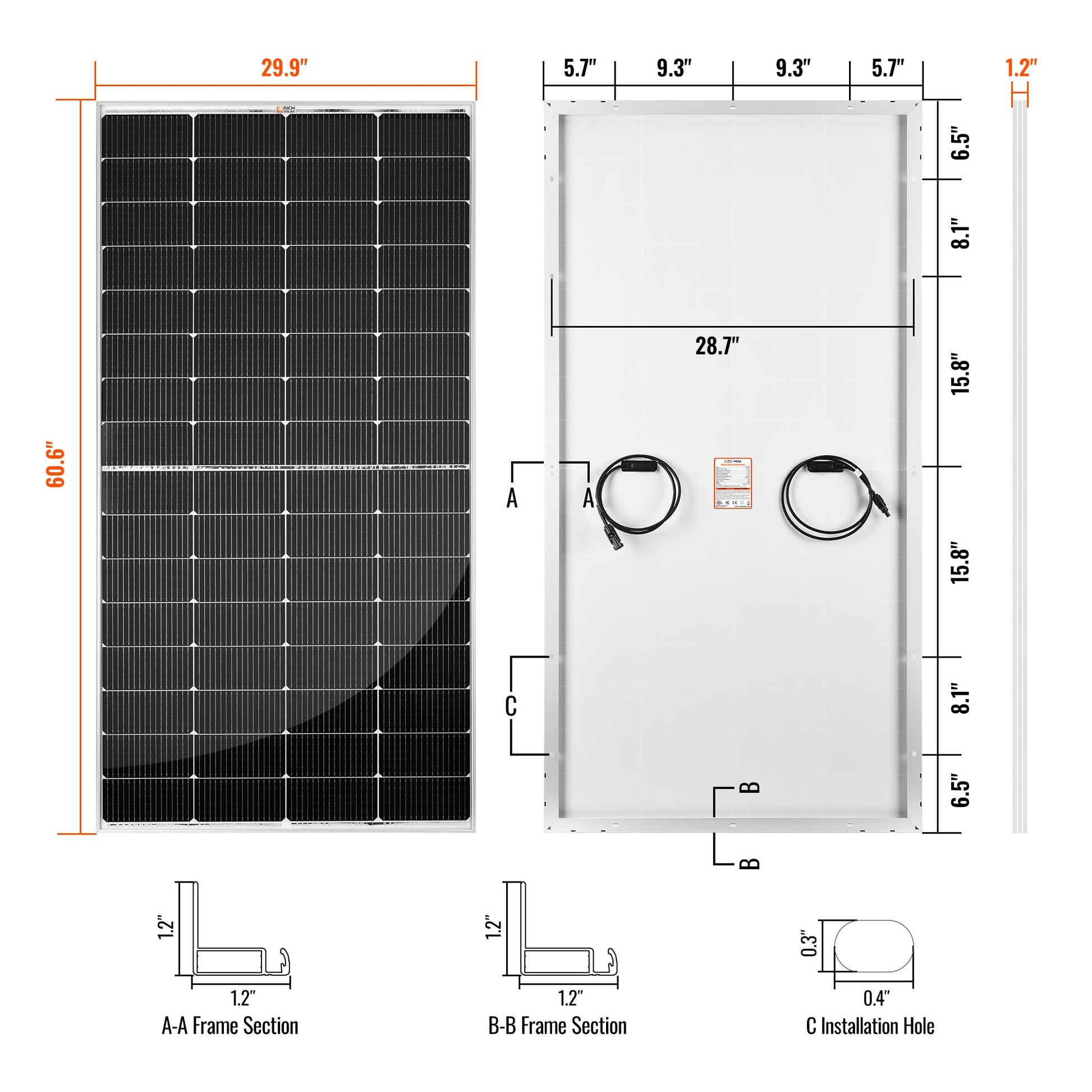 MEGA 250 250 Watt Solar Panel angled view