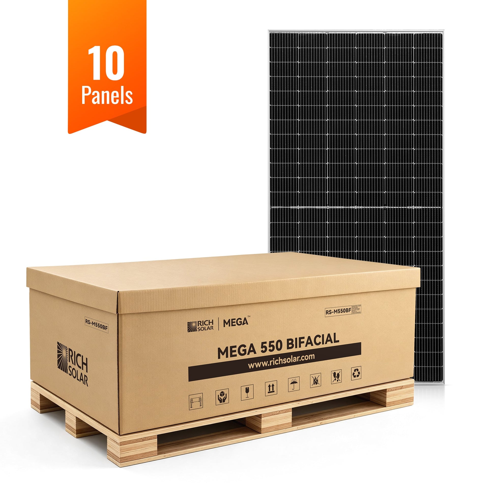 Pallet of 10 MEGA 550 bifacial solar panels