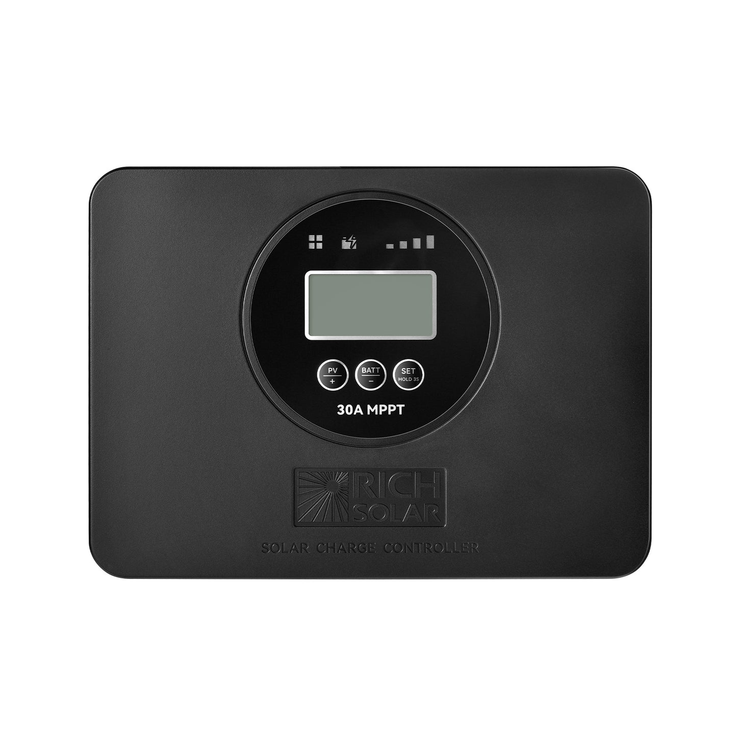 RICH SOLAR BRAVO PRO 30 flush mount 30 amp MPPT solar charge controller, front view