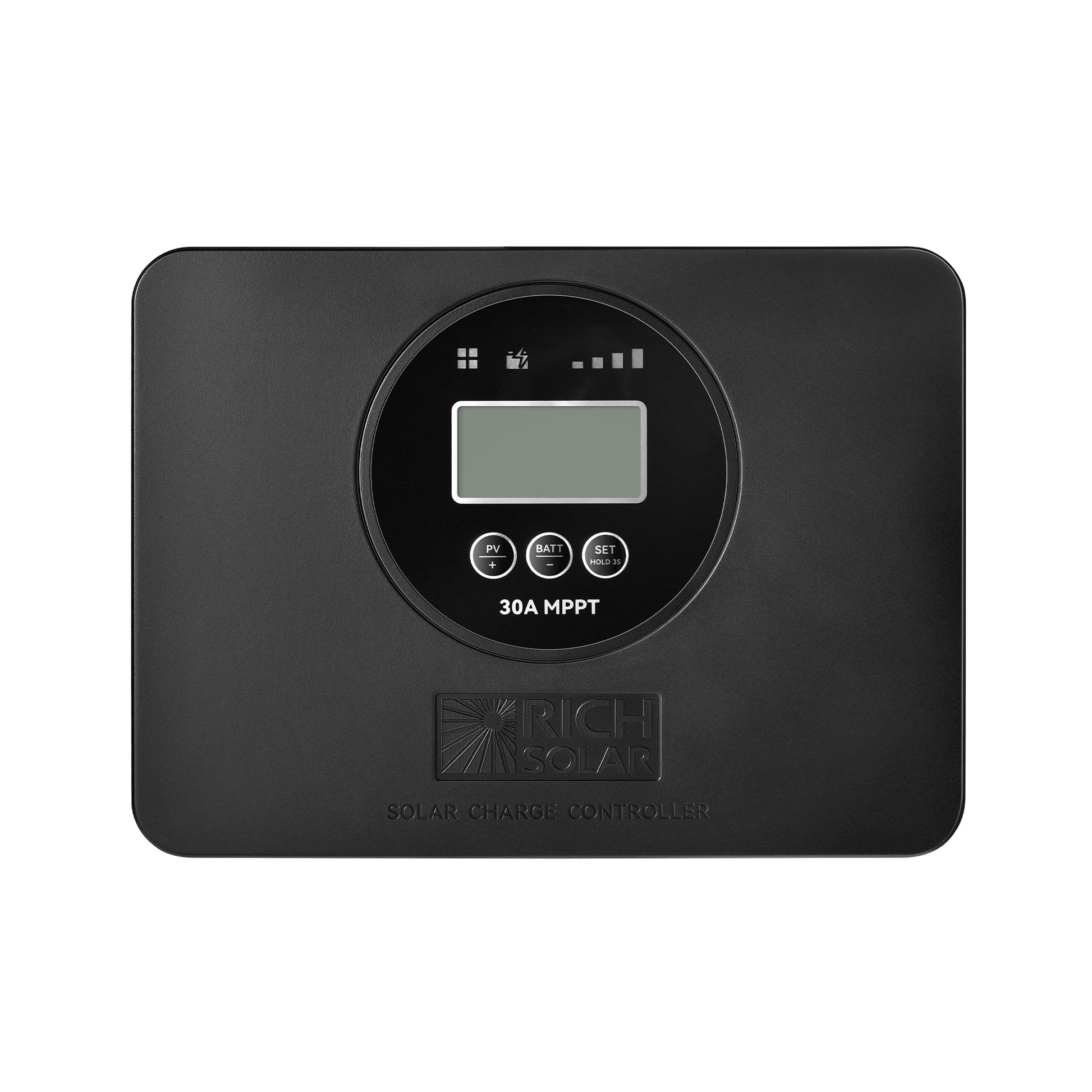 RICH SOLAR BRAVO PRO 30 flush mount 30 amp MPPT solar charge controller, front view