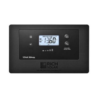 BRAVO AIR 30 flush mount PWM solar charge controller, front view with display