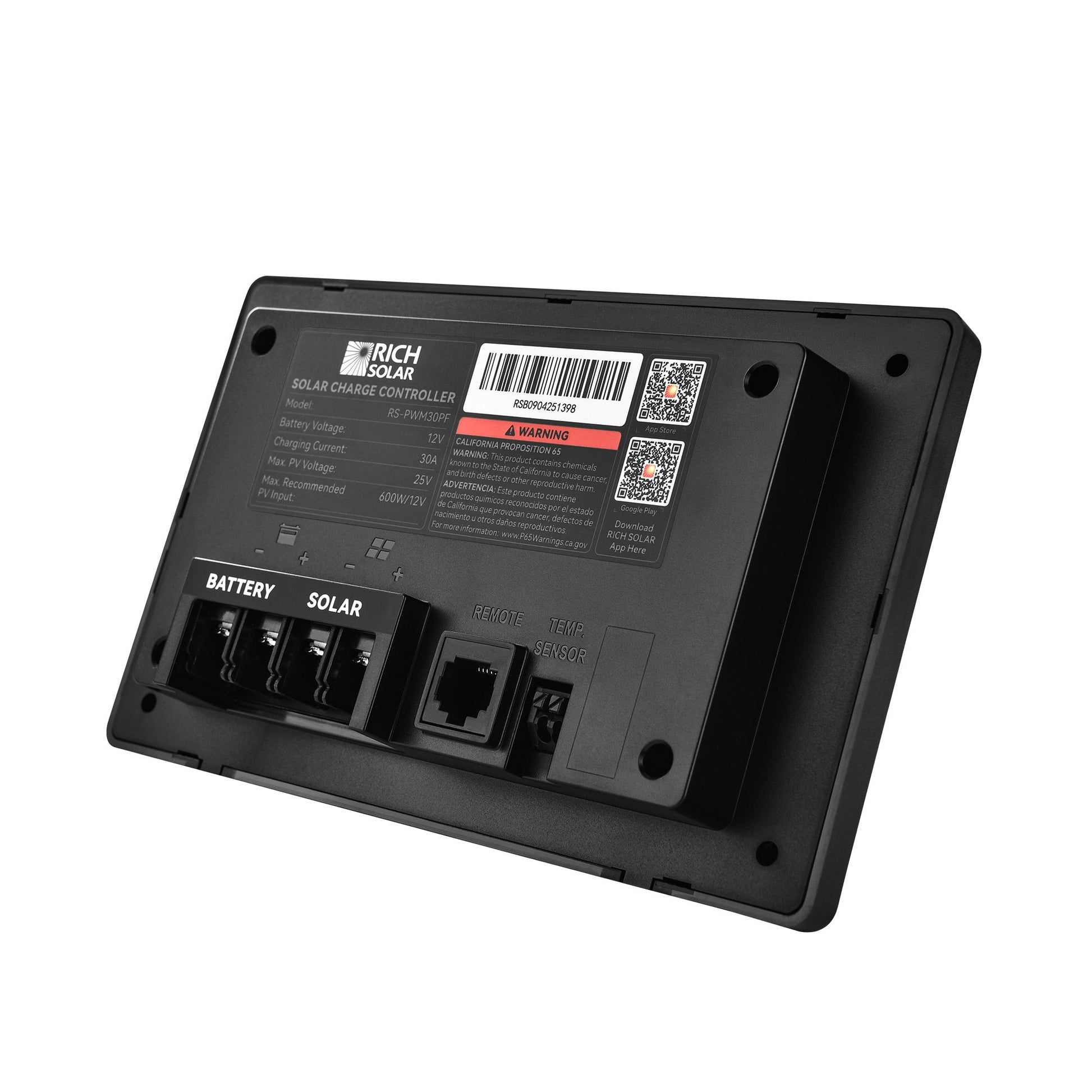 BRAVO AIR 30 flush mount PWM solar charge controller, detail view