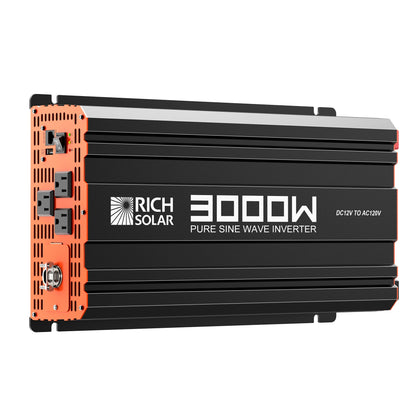 NOVA PURE 3K 3000W 12V pure sine wave inverter, front view with three AC outlets