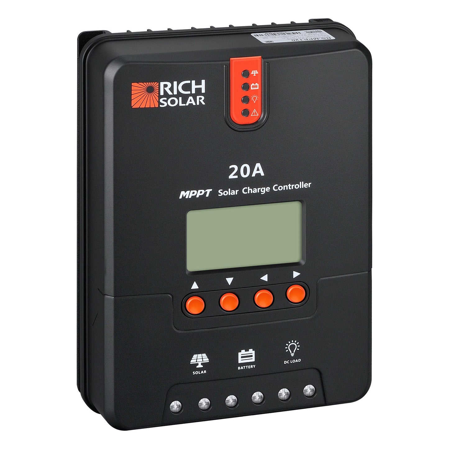 20 amp MPPT solar charge controller, detail view