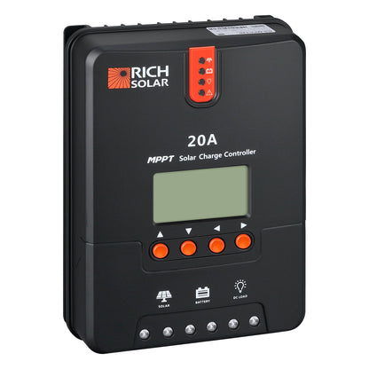 20 amp MPPT solar charge controller, detail view