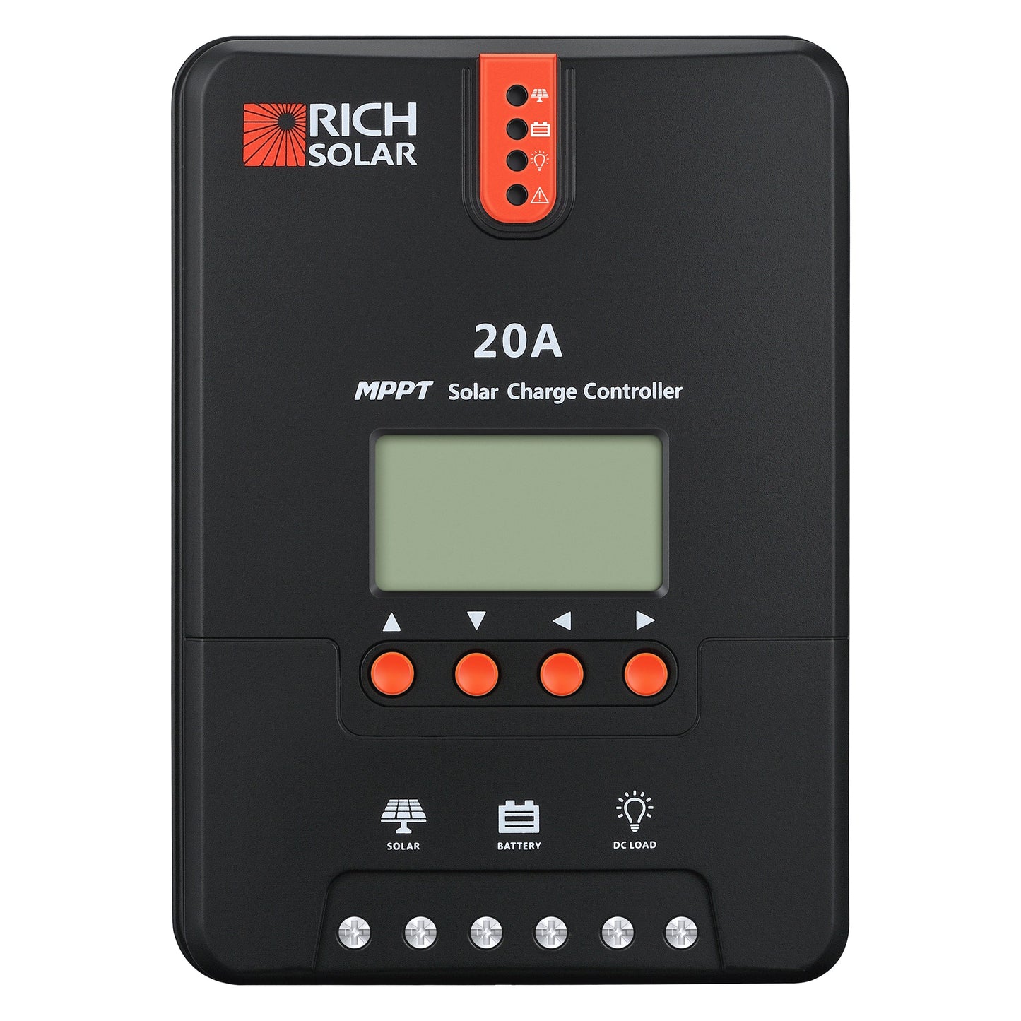 20 amp MPPT solar charge controller, detail view