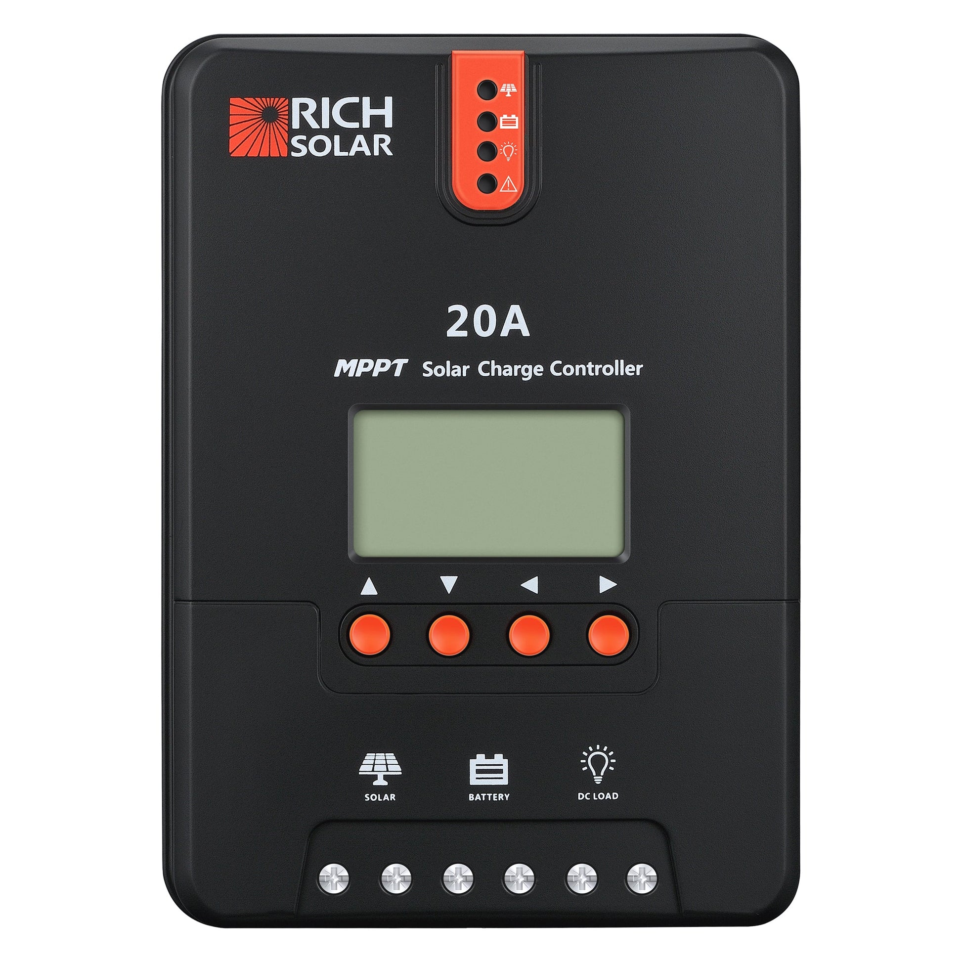 20 amp MPPT solar charge controller, detail view