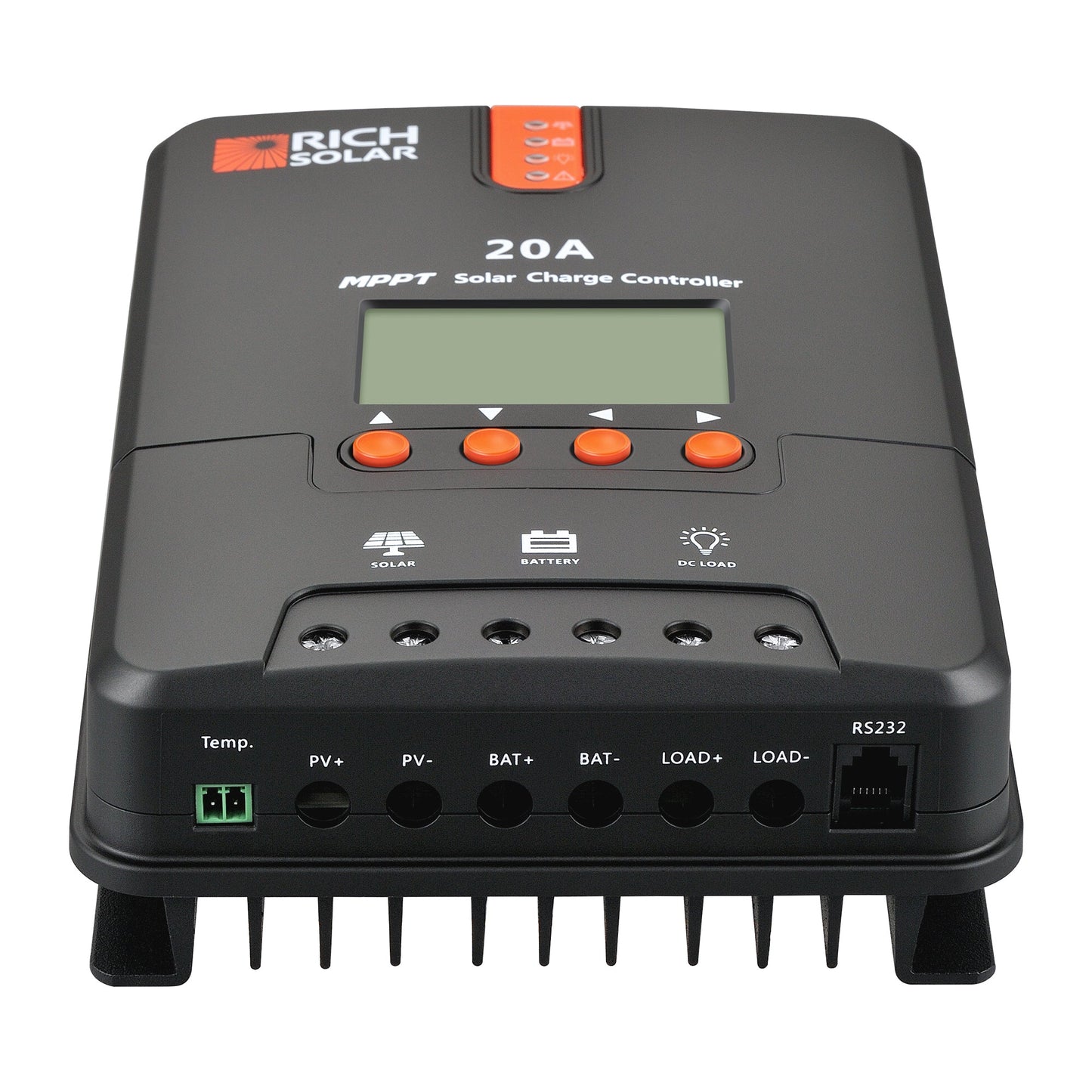 20 amp MPPT solar charge controller, detail view
