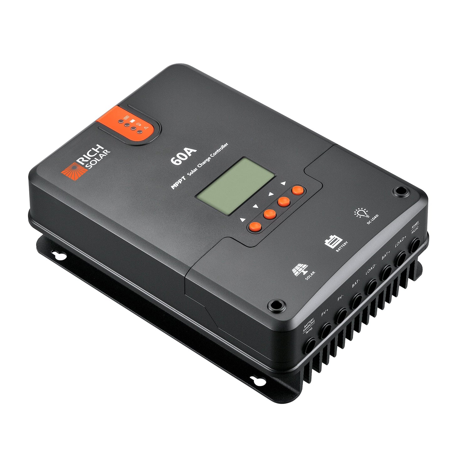 60 amp MPPT solar charge controller, detail view