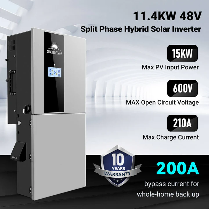 Hybrid Solar Kit 11.4KW 48V Split Phase 20.48KWH Lithium Battery 16 x 450 Watt Solar Panel SGH-11N2E