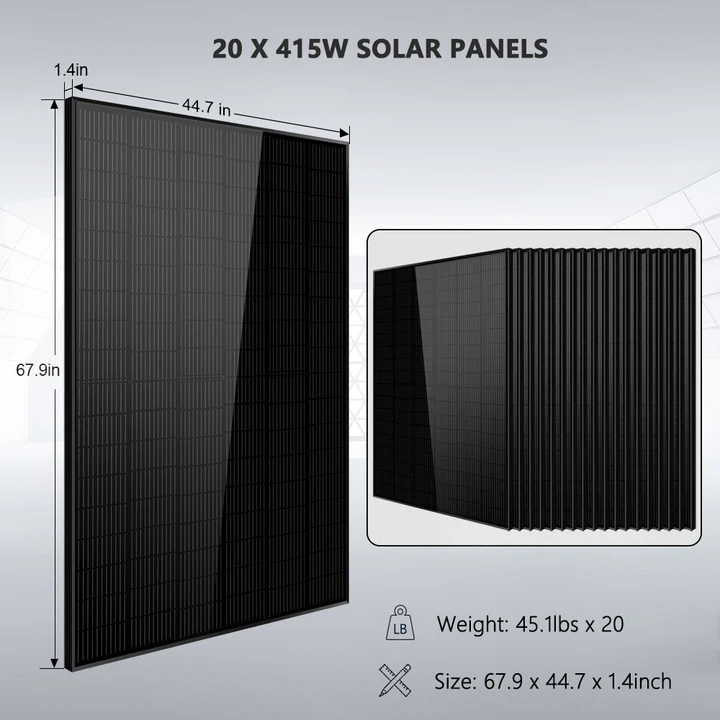 Off-Grid Solar Kit 15000W 48VDC 120V/240V LiFePO4 30.72KWH Lithium Battery 20 x 415 Watts Solar Panels SGR-15K20E