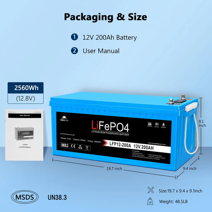 12V 200AH LiFePO4 Deep Cycle Lithium Battery - Bluetooth / Self-Heating / IP65