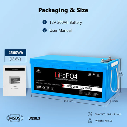 12V 200AH LiFePO4 Deep Cycle Lithium Battery - Bluetooth / Self-Heating / IP65